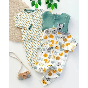 %100 Pamuk 9-12-18 Ay Renkli 3'lü Patiksiz Manşetli Tulum (Kız Erkek Bebek Çocuk)