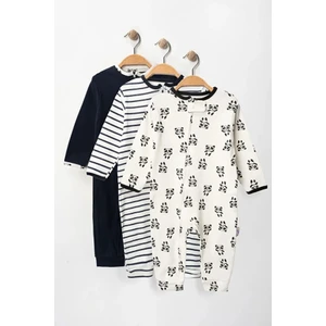 %100 Pamuk 9-12-18 Ay Panda 3'lü Patiksiz Manşetli Tulum (Kız Erkek Bebek Çocuk)