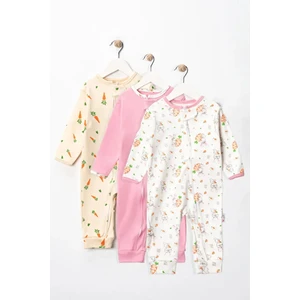 %100 Pamuk 9-12-18 Havuç Organik 3'lü Patiksiz Manşetli Tulum (Kız Erkek Bebek Çocuk)