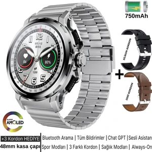 Kalobee SK43 Akıllı Saat Ultra Kaliteli 3 Kordonlu Amoled Ekran/sesli GÖRÜŞME/48MM KASA/750MAH Pil