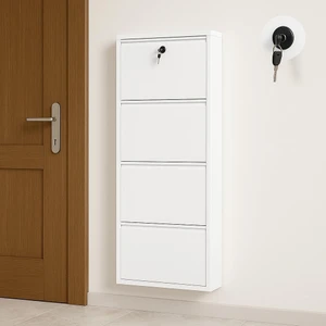 4 Lü Kilitli Beyaz Ayakkabılık