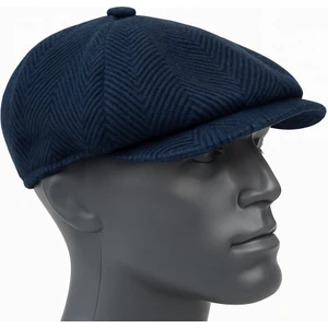 Erkek Kışlık Kaşe Kumaş Desenli Arkası Lastikli Standart Kasket Şapka (Newsboy Cap)
