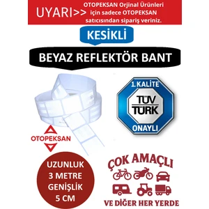 Fosfor Şerit Bant - Reflektör Bant - 3 Metre Kesikli Beyaz - Tüvtürk Onaylı