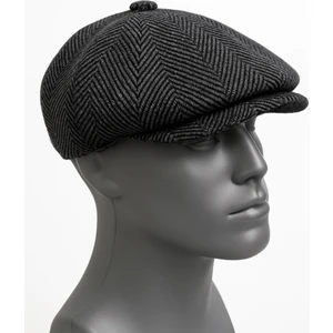 Erkek Kışlık Kaşe Kumaş Desenli Arkası Lastikli Standart Kasket Şapka (Newsboy Cap)