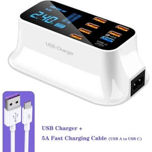 8 Port USB Hub Şarj İstasyonu | 7 USB 3.0 + 1 Type-C | LED Ekranlı, Voltaj Göstergeli, QC 3.0 Hızlı Şarj Destekli Çoklu Priz | Ev, Ofis ve Seyahat İçin Güvenli Şarj Çözümü