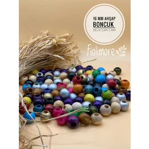 16 mm Karışık Renk Ahşap Boncuk (50 Gram 40 Adet) Delik Çapı 7 mm Yuvarlak Geniş Delik Renkli Tahta