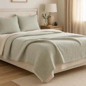 HB&Victory Müslin Mavi 6 Katlı Yorgan %100 Pamuk Çağla Yeşili Renk çift Kişilik 240X220 Cm.