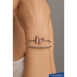 Kelebek Figürlü Zirkon Taşlı Gümüş Renk Kadın Bileklik