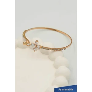 Minimal Zarif Çiçek Taşlı Kadın Gold Bileklik