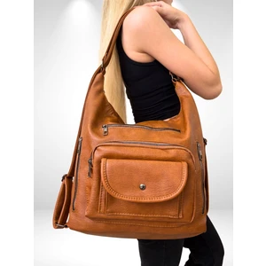 Kadın Çok Gözlü Sırt ve Omuz Çantası, Sırt Çantası, Çok Gözlü Çanta, Yıkama Deri Çanta