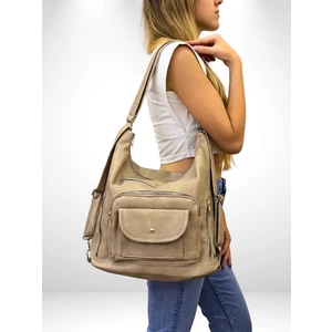 Kadın Çok Gözlü Sırt ve Omuz Çantası, Sırt Çantası, Çok Gözlü Çanta, Yıkama Deri Çanta