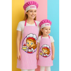 Ays Home Anne Çocuk Şapkalı Pembe Önlük Seti (2 Şapka 2 Önlük