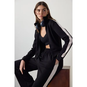 Siyah Silky Feel Dik Yaka Spor Ceket