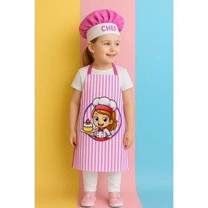 Ays Home Anaokulu Çocuk Pembe Çizgili Önlük ve Şapka Seti