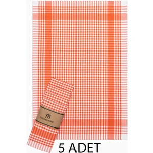 Teksnil Home Pamuklu Turuncu Renkli Pötikareli 5 Adet Kurulama Bezi,beslenme Örtüsü,servis Peçetesi 40X60