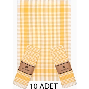 Teksnil Home Pamuklu Sarı Renkli Pötikareli 10 Adet Kurulama Bezi,beslenme Örtüsü,servis Peçetesi 40X60