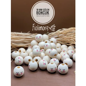 18 mm Ahşap Boncuk Gülen Yüz (5 Adet) Ham Tahta Anahtarlık Aksesuar