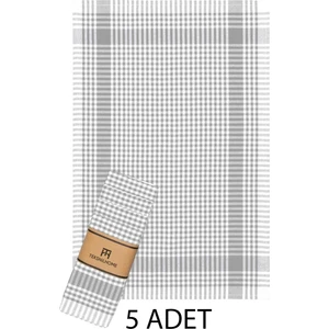 Teksnil Home Pamuklu Gri Renkli Pötikareli 5 Adet Kurulama Bezi,beslenme Örtüsü,servis Peçetesi 40X60