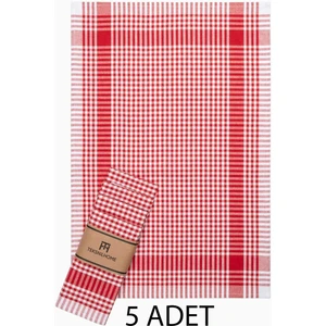 Teksnil Home Pamuklu Kırmızı Renkli Pötikareli 5 Adet Kurulama Bezi,beslenme Örtüsü,servis Peçetesi 40X60