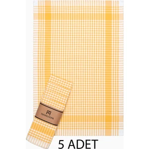 Teksnil Home Pamuklu Sarı Renkli Pötikareli 5 Adet Kurulama Bezi,beslenme Örtüsü,servis Peçetesi 40X60
