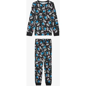 Siyah Erkek Çocuk Sonic Uzun Kollu Pamuklu Pijama Takımı