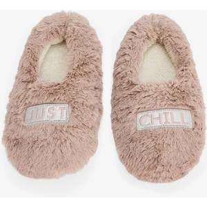 Taş Rengi Just Chill Slogan Nakışlı Ev Patiği