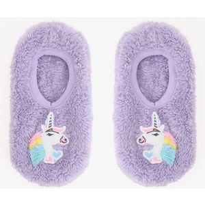Lila Kız Çocuk Unicorn Desenli Kaymaz Tabanlı Ev Patiği