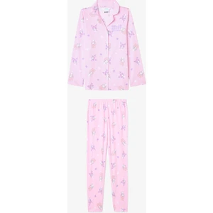 Açık Pembe Kız Çocuk Kuromi Friends Pamuklu Gömlek Pijama Takımı