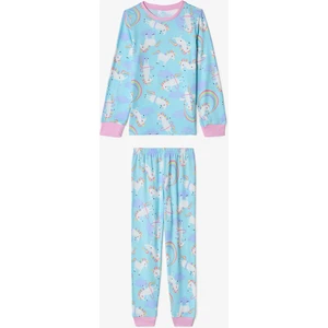 Açık Mavi Kız Çocuk Unicorn Desenli Pijama Takımı