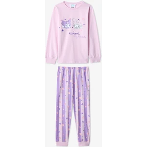 Pembe Kız Çocuk Kuromi Baskılı Pamuklu Pijama Takımı