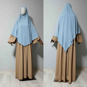 Maksi Boy Sandy Sufle Khimar Hazır Hijab Eşarp Mavi