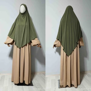 Maksi Boy Sandy Sufle Khimar Hazır Hijab Eşarp Haki