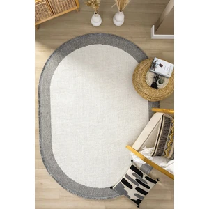 Oval Gri Halı Bordür Modern Oturma Odası Salon Mutfak Koridor Antre Balkon Çocuk Odası Halısı 0020