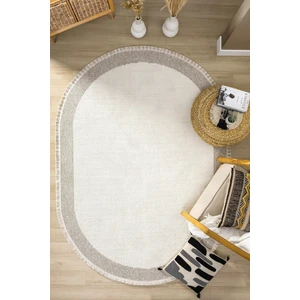 Oval Beyaz Halı Bordür Modern Oturma Odası Salon Mutfak Koridor Antre Balkon Çocuk Odası Halısı 0021