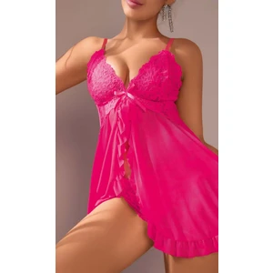 Kadın Fuşya Fantazi Gecelik Tül Önü Açık Fırfırlı Fiyok Detaylı 2113