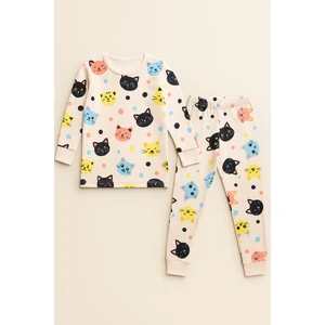 Kız Çocuk Kedi Desenli Pijama Takımı Açık Pembe