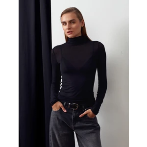 32277 Balıkçı Yaka Kaşmir Bluz-Siyah