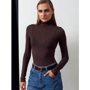 32277 Balıkçı Yaka Kaşmir Bluz-Kahve