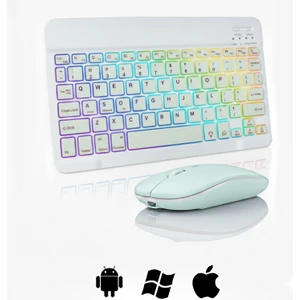 Rgb Tablet ve Telefonlar Için Türkçe Bluetooth Klavye ve Mouse Set - AL7815 Su Yeşili