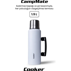 1.5 Litre Çift Katlı Çelik Termos - 24 Saat Sıcak, 48 Saat Soğuk, Kulplu (Kamp, Piknik, Ofis, Seyahat, Outdoor)