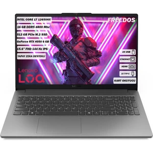 LOQ Intel Core i7 12650HX 16 GB 512 GB SSD RTX4050- 6 GB Freedos 15.6" FHD IPS Taşınabilir Bilgisayar 83LK002VTR