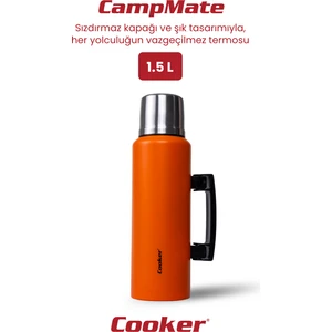 1.5 Litre Çift Katlı Çelik Termos - 24 Saat Sıcak, 48 Saat Soğuk, Kulplu (Kamp, Piknik, Ofis, Seyahat, Outdoor)