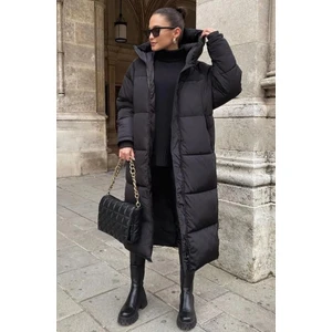 Mad Girls Koyu Siyah Uzun Şişme Mont MG1303