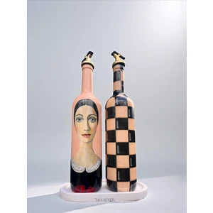 Mes Reves Design Kadın Tasarımlı 750 ml Zeytinyağı Sıvıyağ Şişesi Yağdanlık Yağlık Sirkelik Sosluk 2'li Set