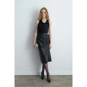 Anvelop Kesim Suni Deri Etek - Siyah
