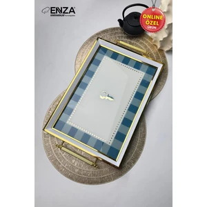 Modern Mavi Çay Kahve Kahvaltılık ve Sunum Tepsisi