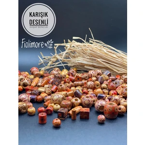 Ahşap Boncuk (50 Gram 70-80 Adet) Farklı Desen-Farklı Ölçü-Karışık-Tahta-Aksesuar-Renkli-Çeşit