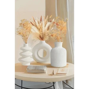 Dekoratif 3lü Set  Çizgili  daire ve twist vazo Seti