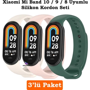 Xiaomi Mi Band 8 Mi Band 9 Mi Band 10 Uyumlu 3lü Paket Silikon Kordon Bileklik Metal Pimli