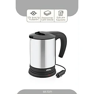 SK-7371 12V Araç Içi Kettle Paslanmaz Çelik Su Isıtıcısı 0.8lt 120W Çakmaklık Fişli